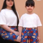 شلوارک ست مادر دختری سه بعدی گل ختمی CFCS